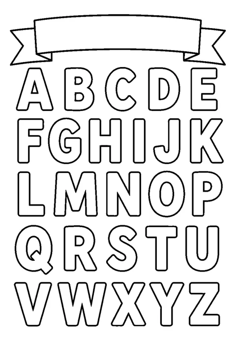 Bold line drawing of all twenty-six hollow capital letters arranged in a grid.