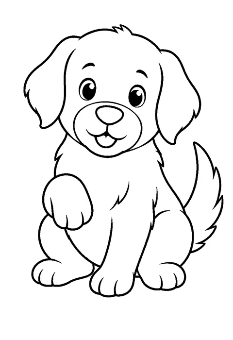 黃金獵犬幼犬為主題的黑白線稿，輪廓清楚，適合列印後上色。
