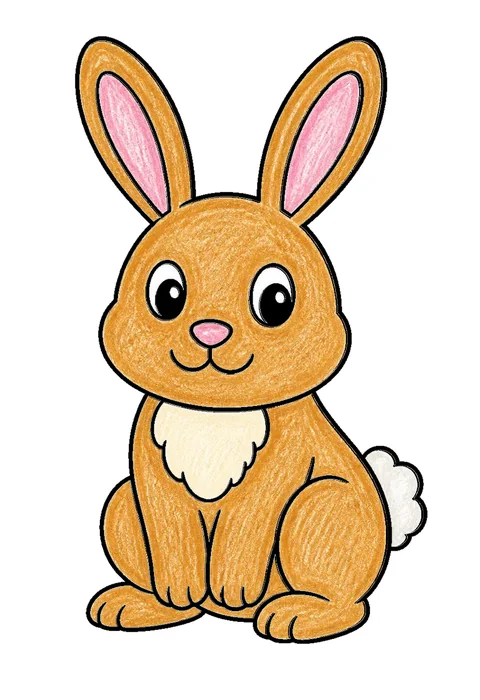 Completed crayon-colored example of the White rabbit coloring page