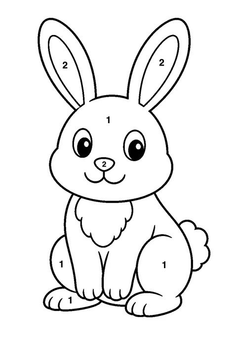 White rabbit coloring page with numbered areas and a color key for color by number