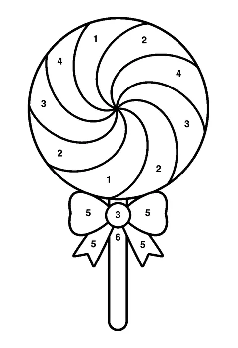 Lollipop swirl coloring page with numbered areas and a color key for color by number