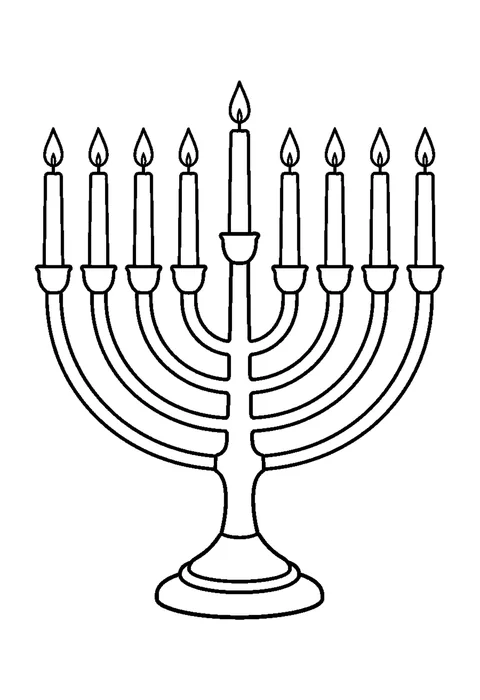 A Hanukkah lamp with four candles on each side and one higher helper candle in the center.