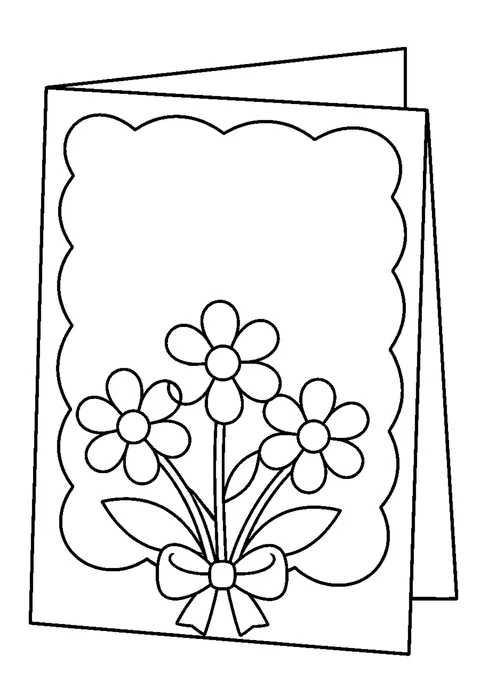 A greeting card decorated with three flowers and an empty panel for a handwritten message.