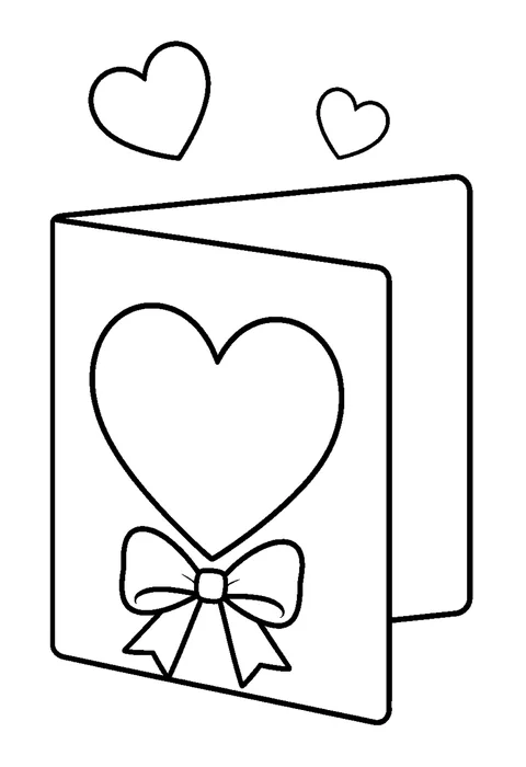 An open greeting card with a large heart, a small bow and an empty message panel.