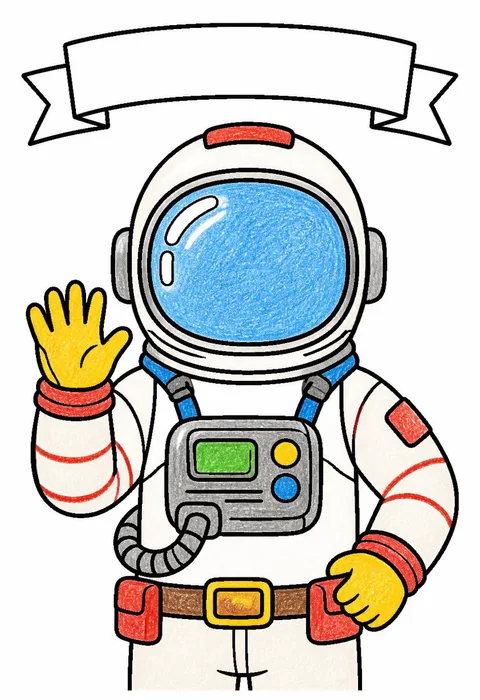 Completed crayon-colored example of the Astronaut with a helmet coloring page