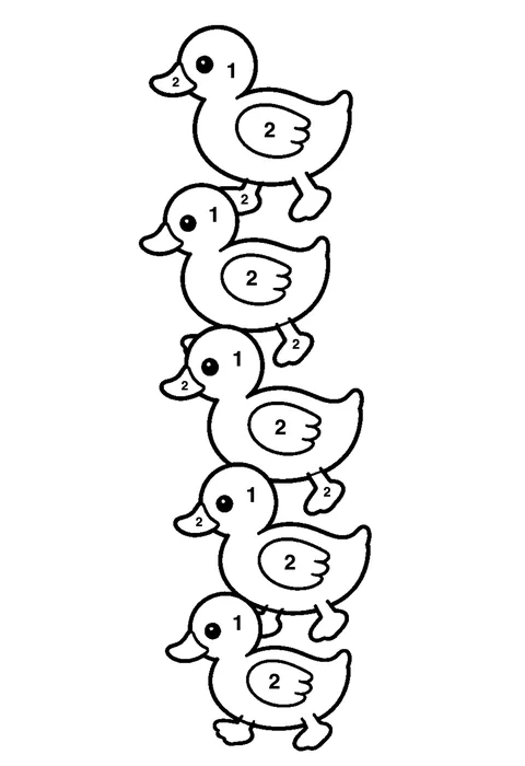 Counting ducks in a row coloring page with numbered areas and a color key for color by number