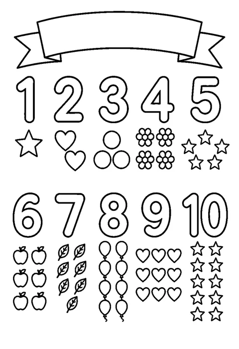 Bold line drawing of hollow numerals 1 to 10 arranged in two rows.