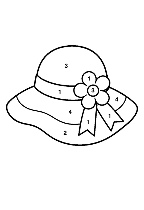 Summer sun hat coloring page with numbered areas and a color key for color by number