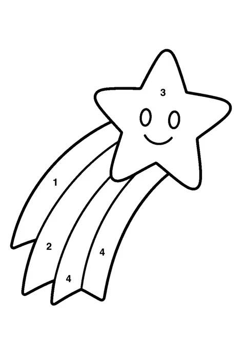Shooting star coloring page with numbered areas and a color key for color by number