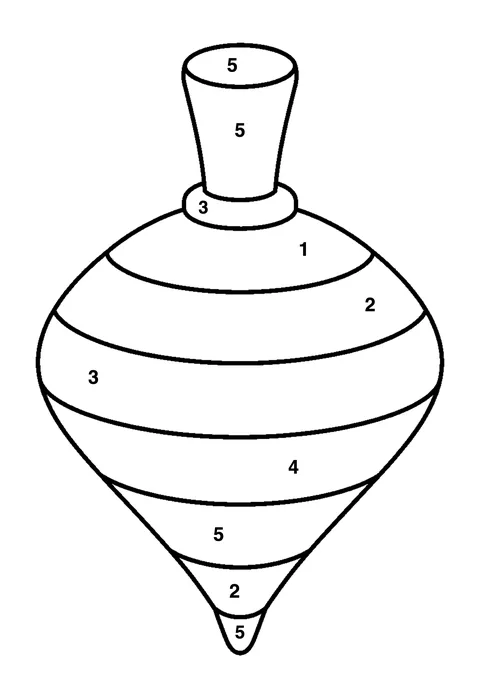 Spinning top coloring page with numbered areas and a color key for color by number