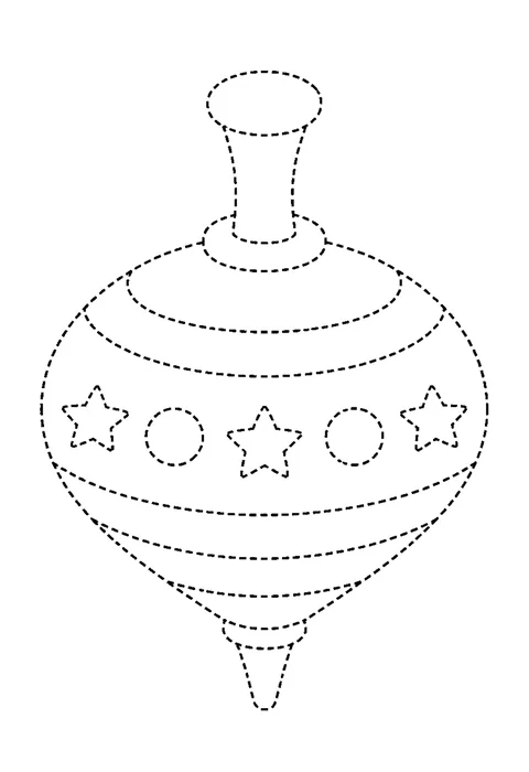 Tracing outline of a spinning top with a spiral around its body and motion arcs, drawn in dashed lines.