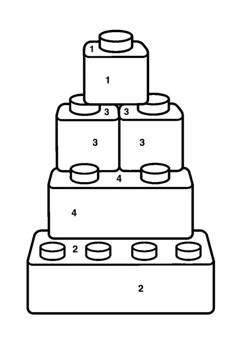 Stack of building blocks coloring page with numbered areas and a color key for color by number