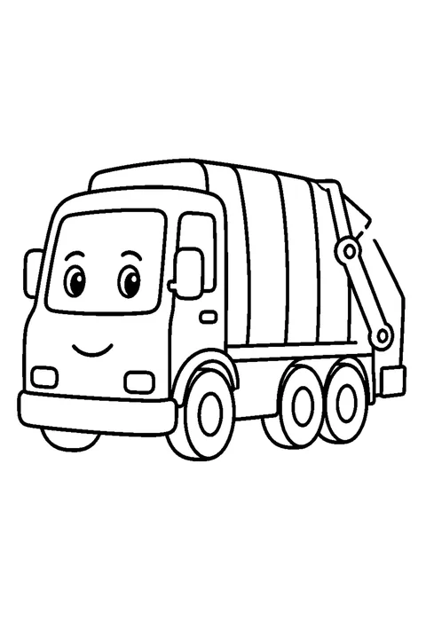 Line drawing of a garbage truck with its loading arm raised and a wheeled bin tipped toward it.