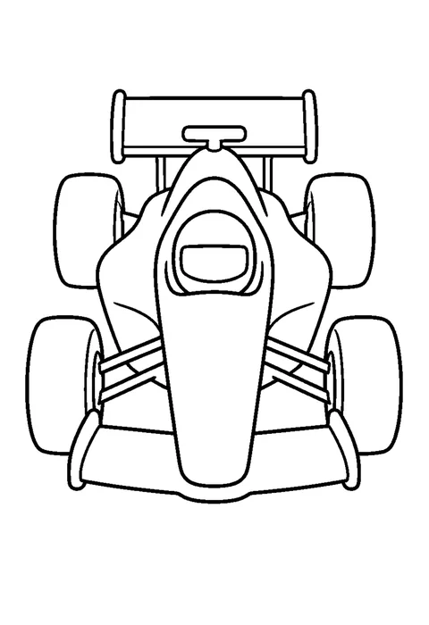 Line drawing of a low race car from the side with a rear wing, wide tires and an empty number circle on the door.