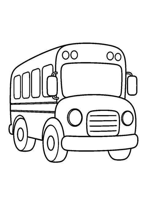 Line drawing of a school bus from the side with a row of windows, folding door and an extended stop sign.